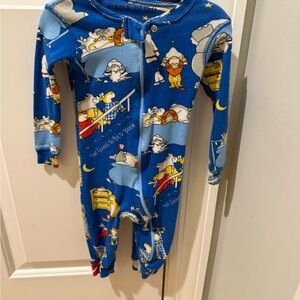 Blue Kids Footed One-Piece Pajama with Bedtime Character Print